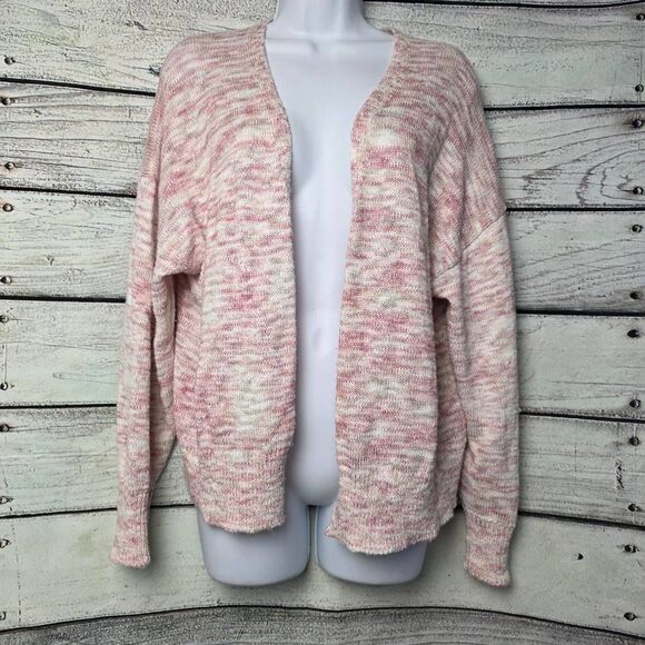 Cato Pink White Marled Open Front Cardigan Size L - Picture 3 of 9